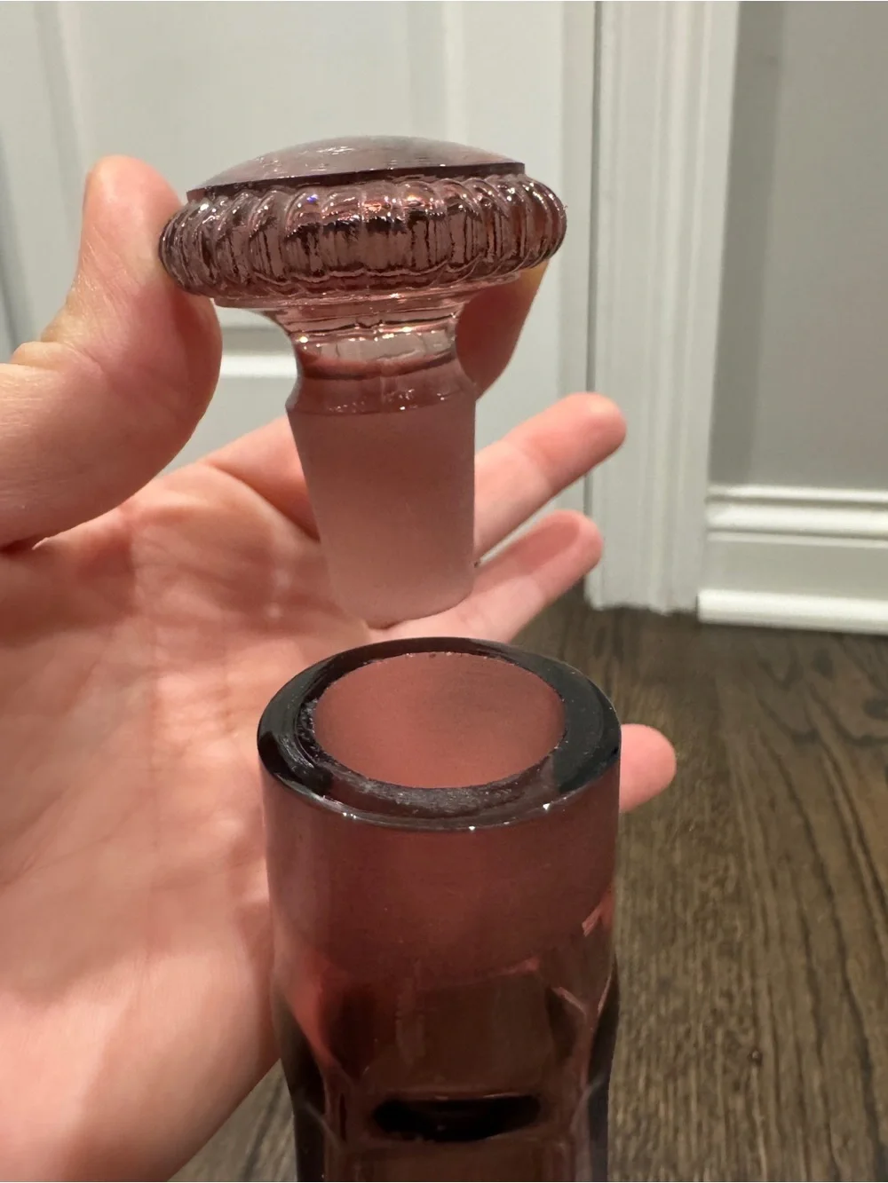 1960s Mauve Glass Whiskey Decanter w/ Matching Stopper – Retro MCM Barware